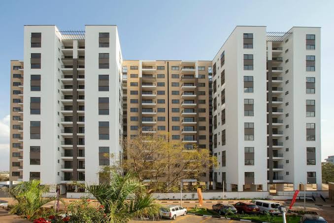 Exterior view of Mi Vida Homes mid-rise apartment buildings in Garden City, Nairobi, showcasing modern multi-family residential property developments for investment-grade acquisition.